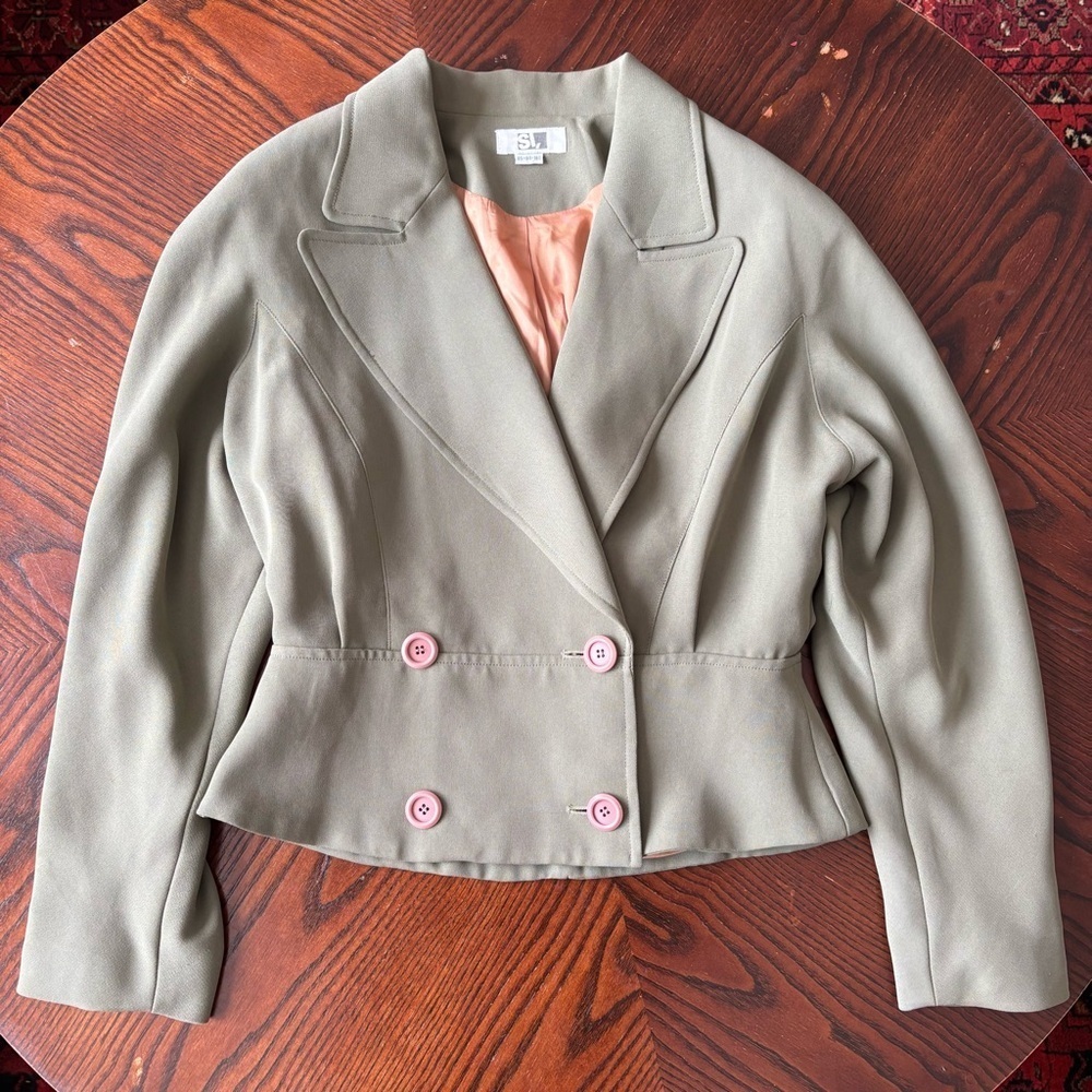 Vintage Women's Double-Breasted Blazer - Taupe Beige - Picture 2 of 8